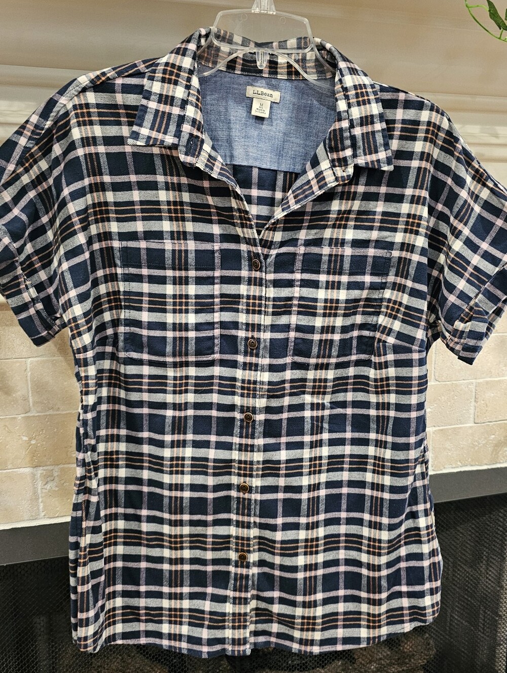 LL Bean Flex All Season Short Sleeve Plaid Women's Button Up Medium Cottagecore